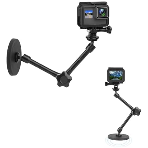 Mippko Magnetic Camera Mount for GoPro Hero/Insta 360 / DJI OSMO/AKASO Action Camera,3.46 inch Diam Magnetic Rubber Coating Base,10 inch Length Adjustable Aluminum Alloy Arm Cover