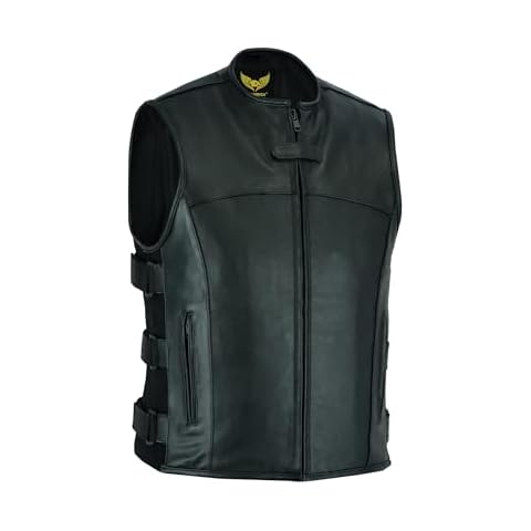 Leatherick Men's Tactical Leather Biker Vest Cover
