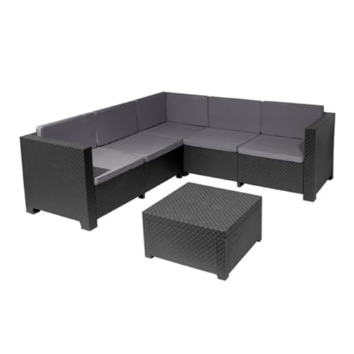 SP Berner - Set de Muebles de Jardín y Terraza Oasis Color Grafito - Tres Piezas - Sofá Canapé 3 y 2 Plazas y Mesa de Centro con Almacenaje - Fabricado en España con Plástico Reciclado