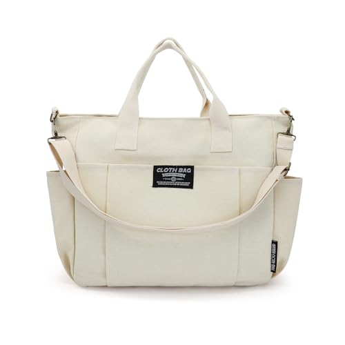 Canvas Tote Bag, Large Capacity Crossbody Bag Multi Pocket Canvas Laptop Tote Bag for Work Travel