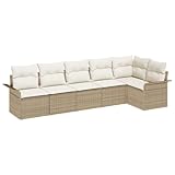 vidaXL Conjunto de sofá de jardín 6 pcs Beige ratán sintético, Conjunto de Sofás de Jardín Moderno, Estilo Rectangular, Muebles Resistentes al Sol, Diseño Compacto, Asientos Cómodos