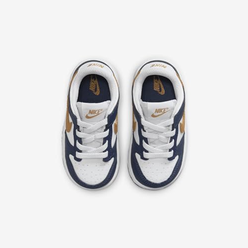 Nike Dunk Low Baby/Toddler Shoes (FB9107-111, White/Midnight Navy/Wheat) Size 44