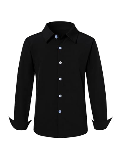 RAISEVERN Boys Long Sleeve Button Down Dress Shirt Casual Uniform for 7-16 Years