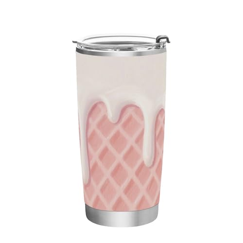 siphylline Taza térmica de acero inoxidable con diseño de rejilla de gofre, color melocotón, resistente a fugas, taza de café de viaje con tapa para camping, vaso aislado moderno, 591 ml