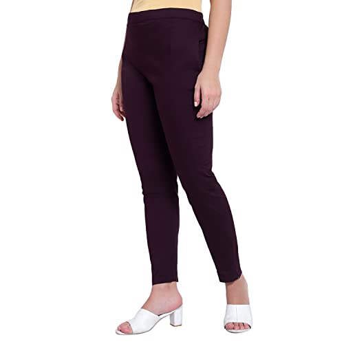Image of BLUE STAR SHARK Stretchable Cotton Lycra Cigarette Pants | Versatile and Stylish Women's Pants | Comfortable Slim Jeggings | Ankle Length Straight Trousers for Office, Formal, Casual Wear