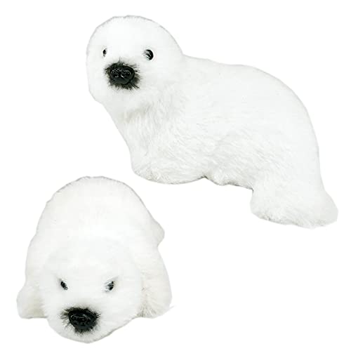 Nature Vibe 2pcs Ornements de Bébé Phoque Blanc Poilu,Animaux Polaires d'hiver Décoration Blanche Noël,Ornement d'animaux Marins,Décoration Noël la Maison,Cadeau Fête, 14,5x10x8 cm; 15x9x6 cm Cover
