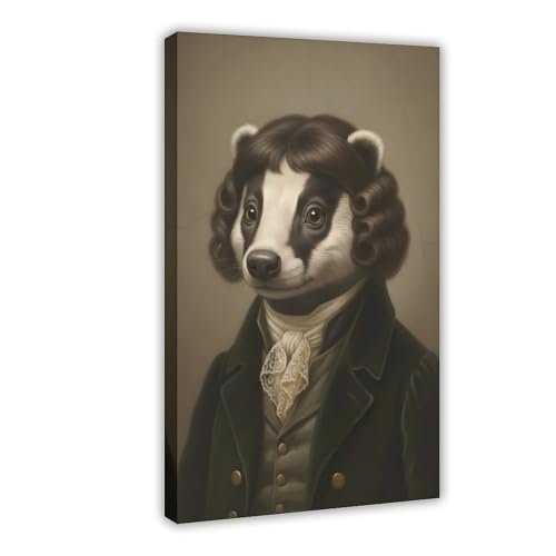 Fotuven Whimsical Animal Portrait Wall Art—Retro Renaissance-Style Bob Haircut Poster,
