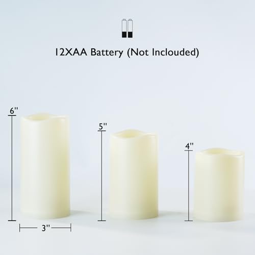 Image of Homemory Waterproof Flameless Candles, Outdoor Indoor Battery Operated LED Pillar Candles with Remote Control and Timer, Plastic, Long Lasting, D3 x H4 4 inch 5 inch 5 inch 6 inch 6 inch, Set of 6