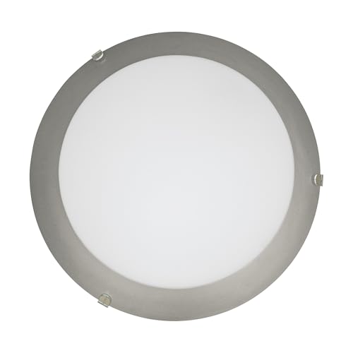 Eglo Mars 1 Plafón de techo de 1 foco, lámpara de pared y de techo de acero y cristal blanco satinado con borde plateado, casquillo E27