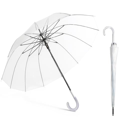 SHANN Paragua Largo Clasico Grande Automatico Resistente al Viente, Impermeable, Mango Curvo, Grande y Elegante para Hombre y Mujer