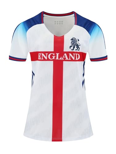 Women Soccer Jersey Sports Fans Outdoor T-Shirts Athletic Slim Fit Activewear Tee England Soccer Shirt White M