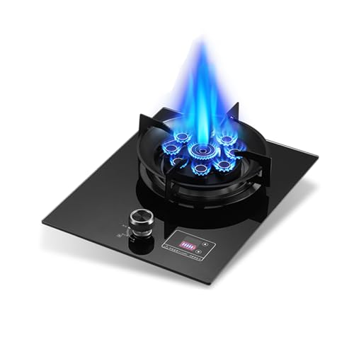 BZJPRFC Estufa De Gas De 1 Quemador, 5.2 KW, 9 Cavidades, For Encimera, con Temporizador Independiente En Ambos Lados, Rejilla For Ollas De Hierro Fundido con Vidrio Templado(NG)