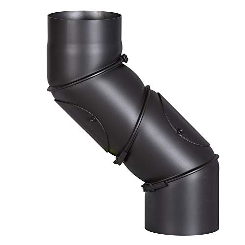 FIREFIX R150/UB Universal-Ofenrohrbogen aus 2 mm starken Stahl (Rauchrohr) in 150 mm Durchmesser, für Kaminöfen und Feuerstellen, Senotherm, schwarz, 0-90 Grad verstellbar, mit zwei Reinigungstüren