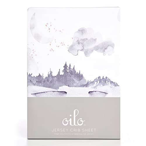Image of Oilo Crib Sheet, Breathable 100% Turkish Cotton Fitted Jersey, 300 Thread Count, Machine Washable, Fits Standard Crib (28 inch x 52 inch x 6 inch), Toddler Bedding, Girl, Boy, & Neutral Nursery Design, Mountain