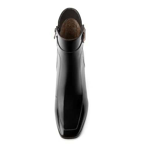 Womens Ankle Boots Side Zipper Ankle High Booties Square Toe Fashion Buckle Comfort Mid Chunky Heel Short Boot for Women3