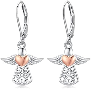 Guardian Angel Earrings 925 Sterling Silver Angel Leverback Earrings for Women Angel Wing Drop Dangle Earrings Jewelry for Women