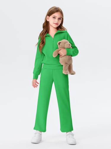Image of Haloumoning Girls 2 Piece Outfits Sweatsuit Half Zip Long Sleeve Sweatshirts Sweatpants Tracksuit Sets 5-14 years
