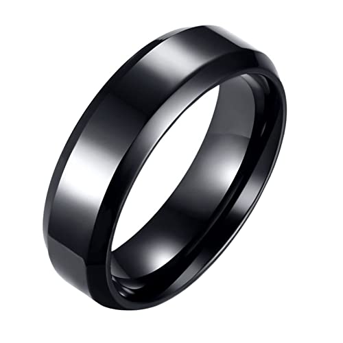 Anillo de boda para hombre negro de acero inoxidable redondo pulido de 6mm
