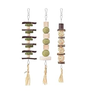 3-Pack Chew Toy Timothy Hays Treat for Small Animal Teeth Hanging Wood Block for Rabbits Hamsters Gerbils