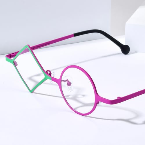Image of FONEX Colorful Titanium Glasses Frame Men Left Round Right Square Optical Eyeglasses Women F85747