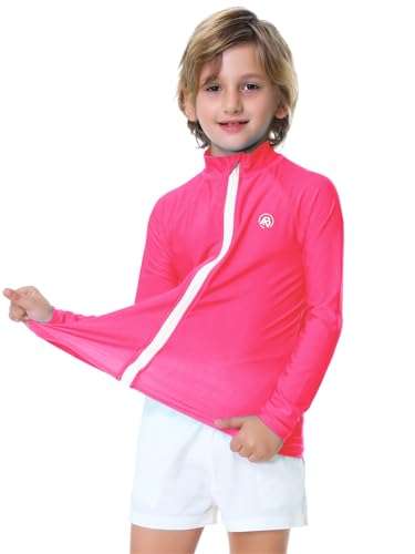 Image of AOBUTE Unisex Kids Zipper Rash Guard Boys UPF 50+ UV Protection Sun Shirt with Thumb Hole 3-12 Years
