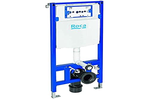 Roca A890070020 Duplo WC One-Bastidor con Cisterna compacta empotrable de Doble Descarga para Inodoro suspendido. Codo de 90 ø / 110 ø, Acero, Azúl