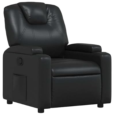 KTPRTOCK Manual Recliner Chair with Cup Holders, Black Faux Leather Reclining Armchair with Side Pocket, 135-Degree Tilt and Stain-Resistant Fabric for Living Room
