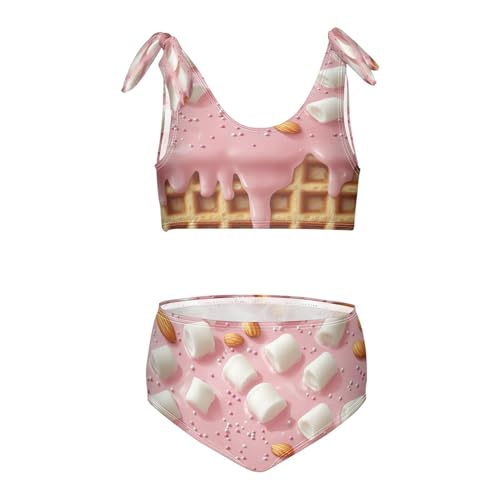 Caramel Sprinkles Marshmallows Almond Nuts Glaze Ice Cream Girls Tankini Swimsuit Kids Bikini Sets 2 Pcs Bathing Suit 3T