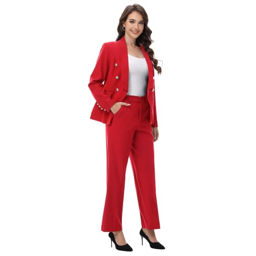 Lamgool Womens Suits 2 Piece Set Shawl Lapel Jacket and Pants Business Casual Outfits3