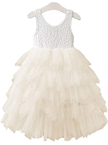 Topmaker Backless A-line Lace Back Flower Girl Dress (2T, Non-Beaded-Ivory)