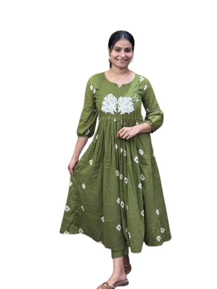 Women's Rayon V-Neck 3/4 Sleeves Embroidered Anarkali Printed Kurta with Pant-image-36