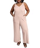 RITERA Women'S Plus Size Jumpsuits Women'S Loose Sleeveless Soild Pink Adjustable Knot Strap Wide Leg Long Pant Romper Loose Fit One Piece Overalls With Side Pocket 4Xl 26W