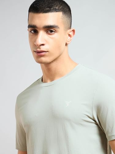 Image of TECHNOSPORT Men's Slim Fit Solid Crew Neck T-Shirt, Cotflex Quick Dry Wrinkle Resistant Polyester Sports Tee for Gym, Running, Training, Sports
