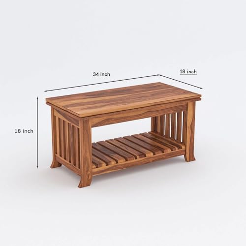 Image of Wooden Coffee Table, Honey Finish | Solid Wood, Center Teapoy Table, For Living Room, For Home & Office