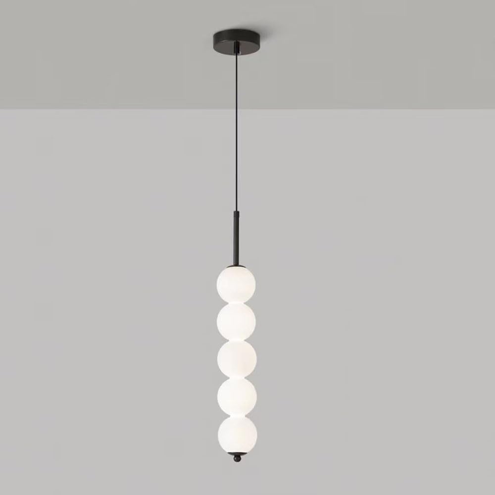 LYMSXAZOU Modern Long Bar Globe Glass Pendant Light Nordic Creative Brass Hanging Lamp Fixture Interior Adjustable Height Chandelier for Foyer Staircase Bedroom Dining Room(Black,5 Globes)