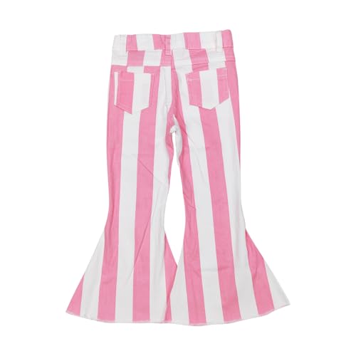 AUPYOOAU P0315 Stripe Pink Western Little Girl Bell Bottom Jeans Pants2