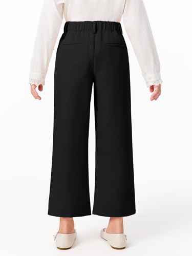Image of Haloumoning Girls Uniform Pants Kids High Waisted Wide Leg Dress Pants Casual Trousers with Pockets 5-14 Years