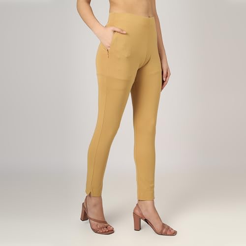 Image of ON&ON Women's Cotton and Lycra Stretchable Slim Fit Straight Pant | Trouser for Casual Wear and Office Wear