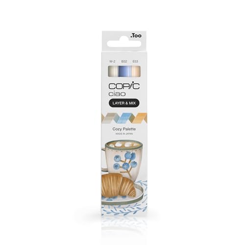 COPIC Ciao LAYER & MIX « Cozy Palette », Set de marqueurs de 3 couleurs différentes, marqueur de mise en page avec une pointe moyenne et une pointe brosse.