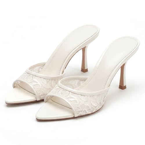 Image of Riekhany High Heel Mules for Women Slip On Open Pointed Toe Classy Patent Leather Stiletto Pumps Formal Slingback Mule Sandals Dress Walking Shoes