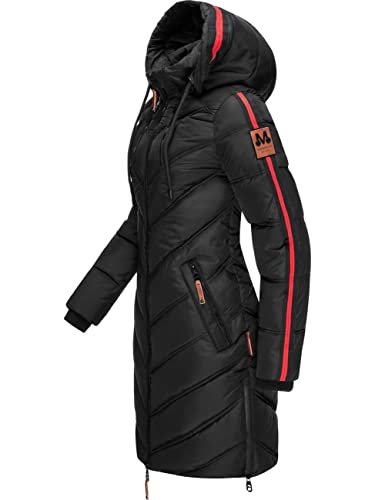 MARIKOO Damen Wintermantel Warmer Steppmantel lang mit Verstellbarer Kapuze Armasa Schwarz Gr. XL