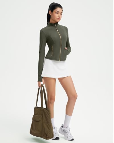 Image of SUUKSESS Women Golden Full Zip Up Workout Cropped Jackets Lightweight Athletic Yoga Tops