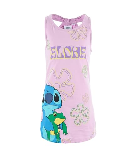 Disney Stitch Vestido para Niñas, Vestido Tirantes, Diseño 'Aloha', Talla 8 Años   Rosa