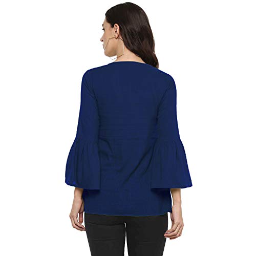Image of Cotton Plain and Solid Bell Sleeve A-Line Short Round Neck Flared Tunic Top for Girls Women