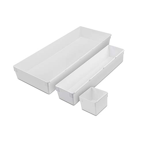 Rubbermaid Drawer Organizer Containers, Modular and Customizable, 3-Piece Kitchen Organizer Set, White