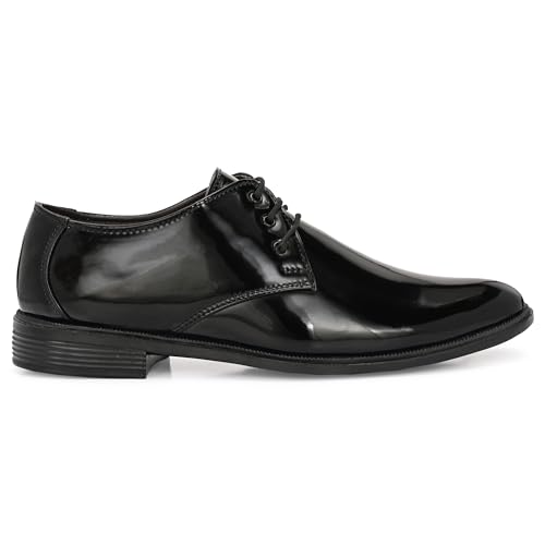 Image of Men's High-Gloss Patent Synthetic Leather Derby Shoes, Black, Lightweight Airmix Sole, Formal