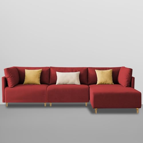 Image of Carina RHS 4 Seater L Shape Sofa Set for Living Room (Maroon Fabric) Premium Fabric Sofa
