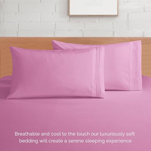 Elegant Comfort Luxury 1500 Premium Hotel Quality Microfiber 4-Piece Sheet Set- Soft, All Around Elastic 18-24 Inches Deep Fitted Sheet - Extra Deep Pocket Sheets, King, Light Pink