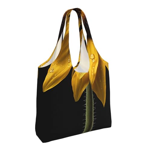 (Yellow Sunflower Floral) Large Tote Shoulder Bag Fashion Canvas Handbag Reusable Shopping Bag Travel Bag For Women2