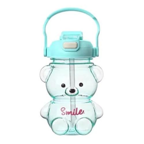 Garrafa de Água Transparente Infantil de Ursinho Com Alça Removível, 800ml (Verde)